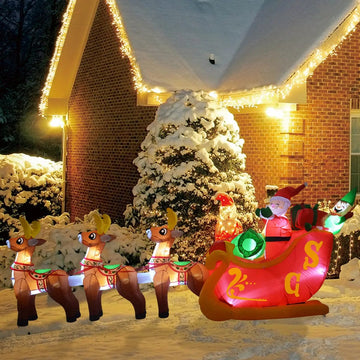 Faire: GOOSH INC Christmas Inflatable Santa Sleigh Santa Reindeer Sleigh 12 ft Christmas Inflatable Outdoor/Indoor Decoration with Built-in LED Lights